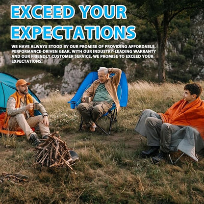 Oversized Camping Chairs 2 Pack, Heavy Duty Folding Chairs Support 500LB for Adults, Portable Low Beach Chairs with Headrest Support and Cup Holder for Outdoor, Camping, Sports, Blue