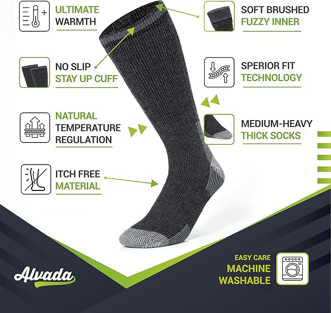 Alvada Warm Thermal Wool Socks for Winter Moisture Wicking and Breathable Cozy Boot Socks