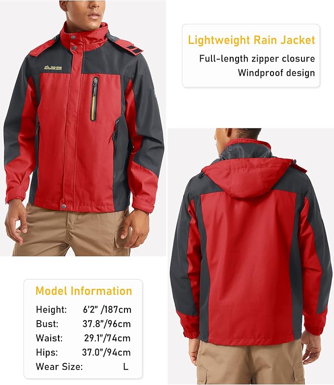 MAGCOMSEN Men's Hooded Windproof Water Resistant Rain Jacket Windbreaker 5 Pockets for Hiking,Fishing,Travel