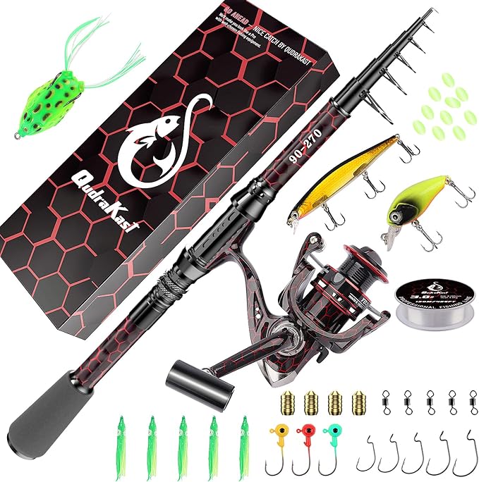 Fishing Rod and Reel Combos, Unique Design with X-Warping Painting, Carbon Fiber Telescopic Fishing Rod with Reel Combo Kit with Tackle Box, Best Gift for Fishing Beginner and Angler
