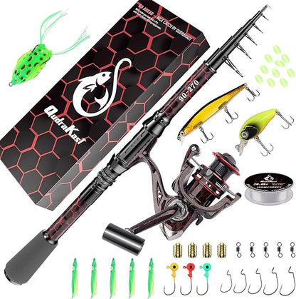 Fishing Rod and Reel Combos, Unique Design with X-Warping Painting, Carbon Fiber Telescopic Fishing Rod with Reel Combo Kit with Tackle Box, Best Gift for Fishing Beginner and Angler