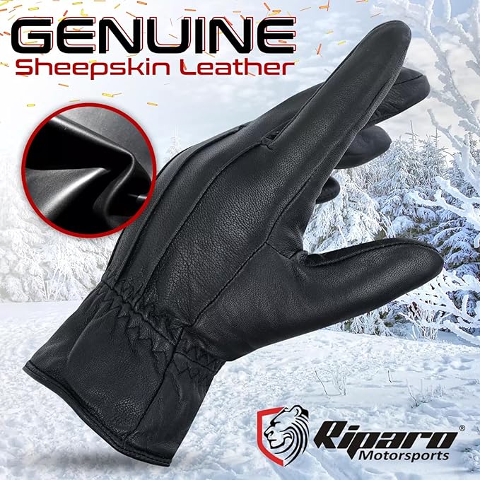 Riparo Winter Gloves for Men, Leather Winter Gloves for Cold Weather, Snow Gloves for Motorcycle Driving Hiking Outdoor