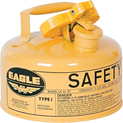 Eagle 1 Gallon Type I Yellow Safety Gas Can for Diesel with Flame Arrester and Self-Closing Lid, Made in the USA, Galvanized Steel Flammable Storage Can, UI10SY