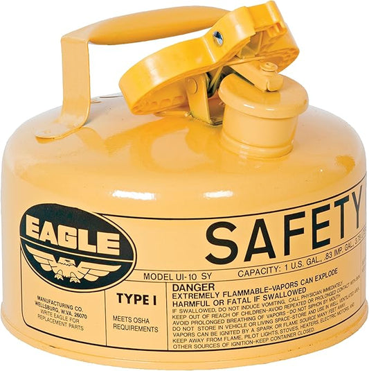 Eagle 1 Gallon Type I Yellow Safety Gas Can for Diesel with Flame Arrester and Self-Closing Lid, Made in the USA, Galvanized Steel Flammable Storage Can, UI10SY