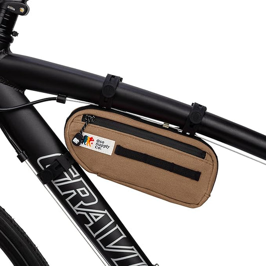 Waxed Canvas Frame Bag – Waterproof Zippers, Dual Storage Compartments, Adjustable Straps – Fits All Frame Sizes, Perfect for Cycling, Commuting, and Adventure Rides (Brown)
