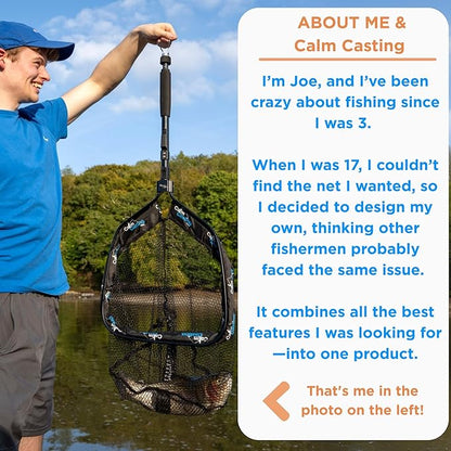 3in1 Floating Fishing Net with inbuilt Weighing Scale & Ruler for Kayak, Fly, Bass, Trout, Salmon, Steelhead Fishing, Rubber Coated Landing net for Catch & Release, Lightweight & Folding