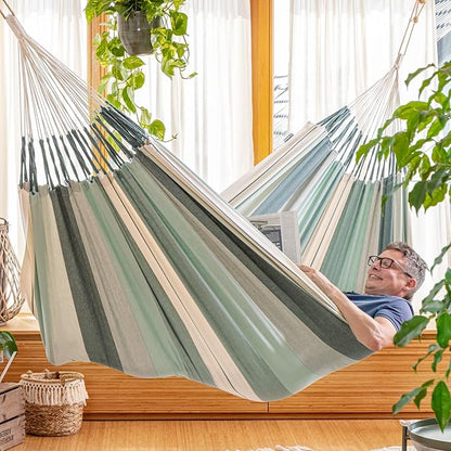 LA SIESTA Modesta Organic Cotton Hammock - Indoor/Outdoor Hammock for Bedroom, Backyard, Porch, Patio & Tree - Extra Large, 2 Person, Max 440 Lbs, Olive