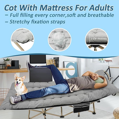 HABUTWAY Camping Cot, Portable Camping Cot for Adult, 28" Wide Sleeping Cot Max Load 600LBS with Thick Mattress and Carry Bag, Portable Camping Bed for Outdoor Camping/Office, Home Nap