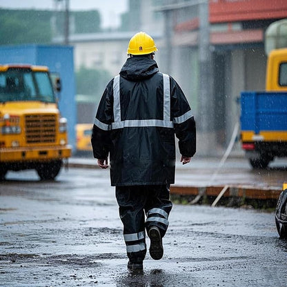 Hi Vis Reflective Safety Rain Jacket and Pants for Men 300D Oxford Waterproof Rain Gears Construction Work Jacket