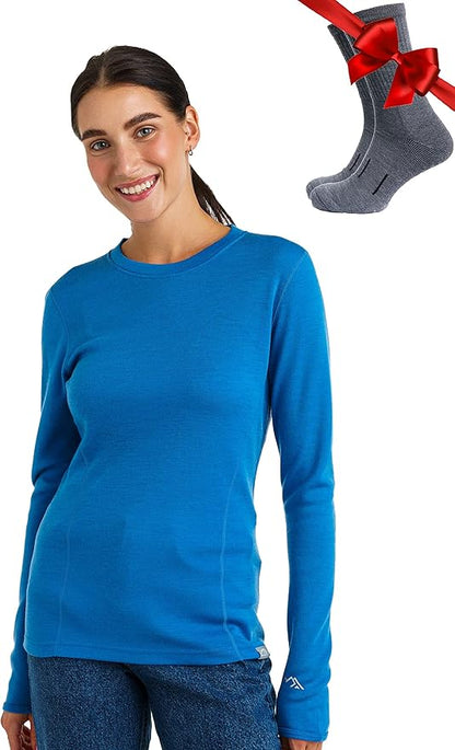 Merino.tech Merino Wool Base Layer Women - 100% Merino Wool Heavyweight, Midweight, Lite Long Sleeve Thermal Shirt and Socks