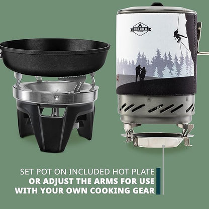 HikeCrew Portable Gas Powered Stove top & Cooking System, Compact Camping Cooktop with 1L Pot, Silicone Lid, Folding Handle & Carry Bag, Perfect for Camping, Hiking, Backpacking, Survival & Emergenc