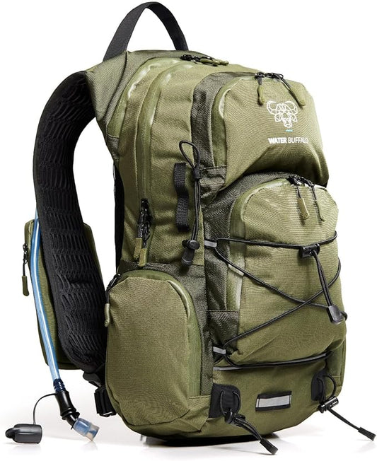 Water Buffalo Hydration Backpack - Sherpa 22L Hiking Backpack with Water Bladder - Water Backpack for Hiking with Waterproof Zippers, Phone & Pole Holders