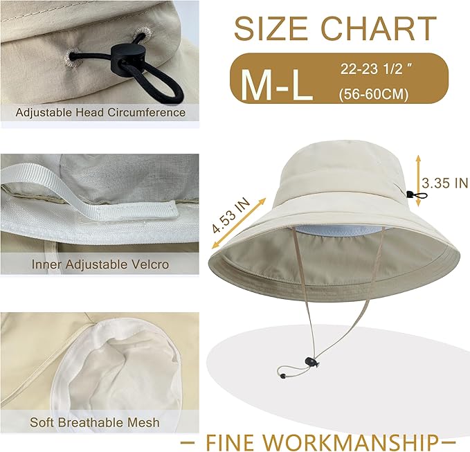 Sun Hats for Women Men UV Protection Wide Brim Bucket Hat with Ponytail Hole Waterproof Gardening Fold-Up Summer Cap