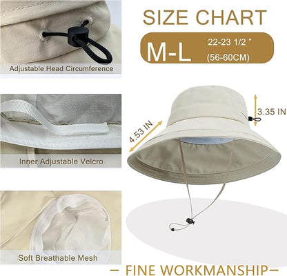 Sun Hats for Women Men UV Protection Wide Brim Bucket Hat with Ponytail Hole Waterproof Gardening Fold-Up Summer Cap
