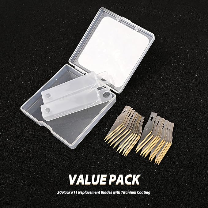 EHDIS Precision Craft Hobby Knife Blades # 11 Titanium Coated Blade Refill Hobby Art Blades Cutting Tool with Storage Case for Craft, Hobby, Scrapbooking, Stencil-20 Pack (Pack of 20)