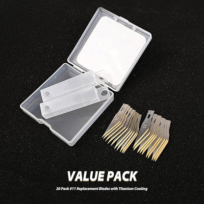 EHDIS Precision Craft Hobby Knife Blades # 11 Titanium Coated Blade Refill Hobby Art Blades Cutting Tool with Storage Case for Craft, Hobby, Scrapbooking, Stencil-20 Pack (Pack of 20)