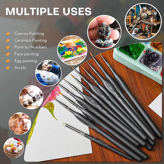 Golden Maple Miniature Paint Brushes Drybrush-10pcs Model Detail Paint Brush Set, Small Fine tip Brushes for Acrylic, Watercolor & Paint by Number, Figurine