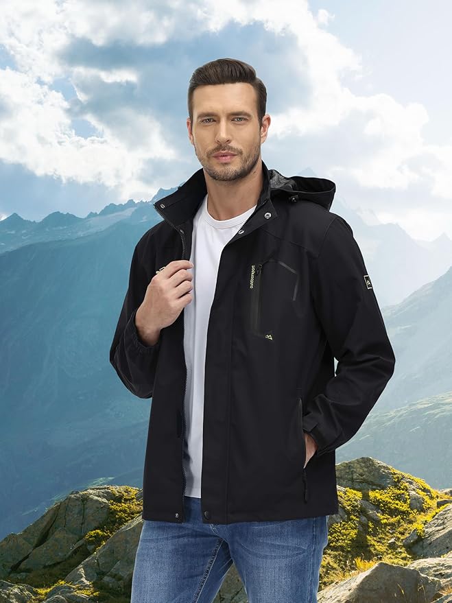 MAGCOMSEN Men's Lightweight Windbreaker Rain Jacket Raincoat with Detachable Hood for Hiking Fishing Activewear