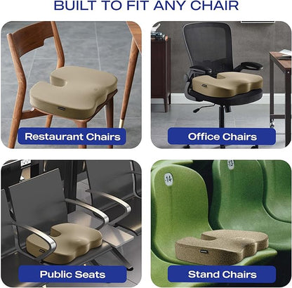 Skechers Memory Foam Seat Cushion,Office Chair Cushion for Tailbone Pain Relief,Butt Pillow for Office Chair,Car seat Cushion,Computer Desk,Long Sitting Office Workers,and Car Drivers,Beige