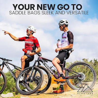 ALMSTHRE Signature Bike Saddle Bag – Sterling Silver | 0.5L Bike Seat Bag (3" x 5.25" x 2") | Water-Resistant Ripstop, Waterproof Zipper, Internal Pocket | Durable Under Seat Storage