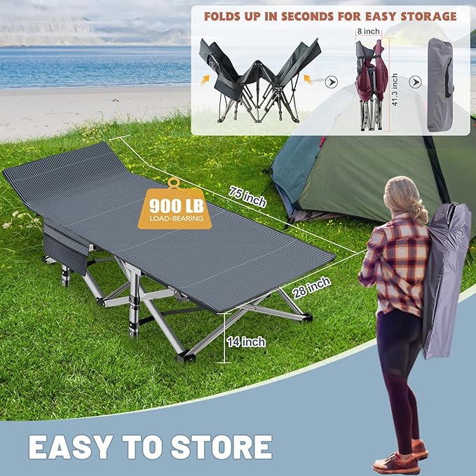 Slsy Folding Camping Cot for Adults with Pad, Padded Portable Sleeping Cots, Camp Bed with Carry Bag for Outdoor Travel, Beach, Hiking