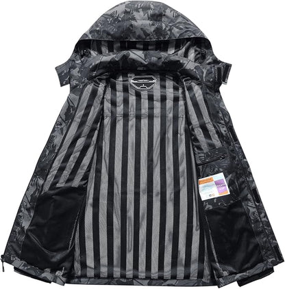 OTU Men's Lightweight Waterproof Hooded Rain Jacket Outdoor Raincoat Shell Jacket for Hiking Travel