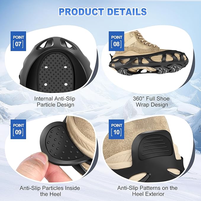 Ice Cleats for Shoes and Boots with 30 Spikes Anti Slip Snow Crampons