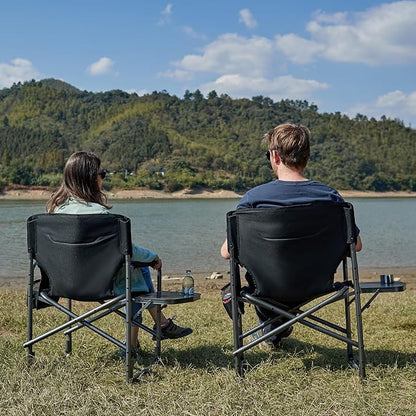 TIMBER RIDGE Aluminum Oversized Camping Chair, Lightweight Portable Directors Chair with Side Table Detachable Side Pocket for Outdoor Camping, Lawn, Picnic, Support 400lbs Black 2 Pack