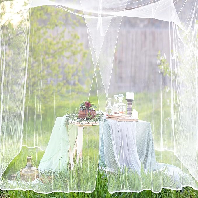 Tranqun 2 Pcs Mosquito Netting for Patio, Ultra Large Mosquito Net for Bed with 2 Side Openings 16 Hanging Loops for Camping Home Outdoor Travel Dormitory Decor(White,75 x 59 x 67 Inch)