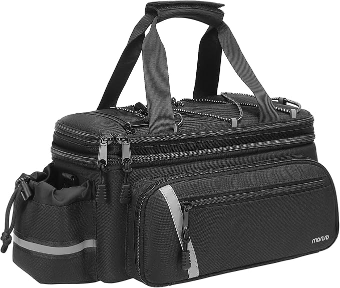 MOSISO Bike Rack Bag with Rain Cover, Bike Trunk Cooler Handag Insulated Bicycle Rear Seat Pouch with 2 Side Foldable Panniers, 8L Cycling Backseat Storage Cargo Saddle Shoulder Bag, Black