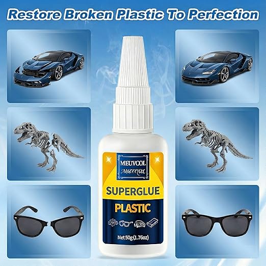 Super Glue for Plastic 100g, Heavy Duty Plastic Glue Model Kit for Legos and Miniature, Strongest Plastic Adhesive Bonder for PLA, 3D Print, Car, ABS, PVC, Acrylic, Craft, Best Plastic Glue
