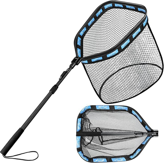 PLUSINNO Floating Fishing Net for Steelhead, Salmon, Fly, Kayak, Catfish, Bass, Trout Fishing, Rubber Coated Landing Net for Easy Catch & Release, Compact & Foldable for Easy Transportation & Storage