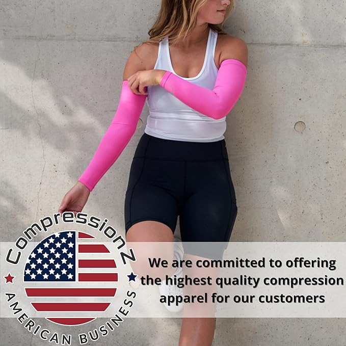 CompressionZ Compression Arm Sleeves for Men & Women| Cooling UV Sun Protection Elbow Pain Relief for All Sports and Recovery