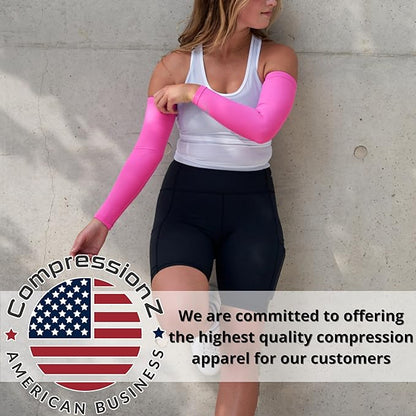 CompressionZ Compression Arm Sleeves for Men & Women| Cooling UV Sun Protection Elbow Pain Relief for All Sports and Recovery