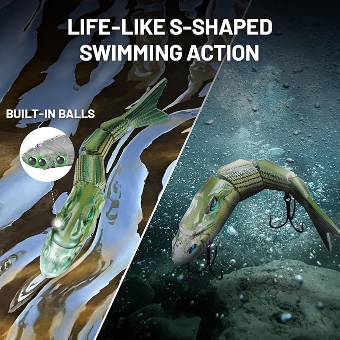 Handing Swimbaits for Bass Pike Walleye, 3 Pieces Lifelike Multi-Jointed Fishing Lures with Mustad Hooks, Fishing Bait for Freshwater and Saltwater