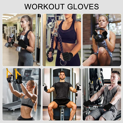 Fingerless Workout Gloves for Men and Women, Black Half-Finger Work Gloves, Fitness Exercise Gloves for Yoga, Weight Lifting, Cycling, Gym, Running, Driving-Breathable, Anti-Slip, Stretchy