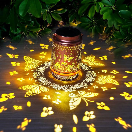 Solar Lantern Lights Outdoor AOSITE Butterfly Solar Lanterns Outdoor Waterproof Metal Solar LED Lights Outside for Backyard, Patio, Yard, Porch, Lawn Camping, Outdoors Decorative,Mothers Day Gifts