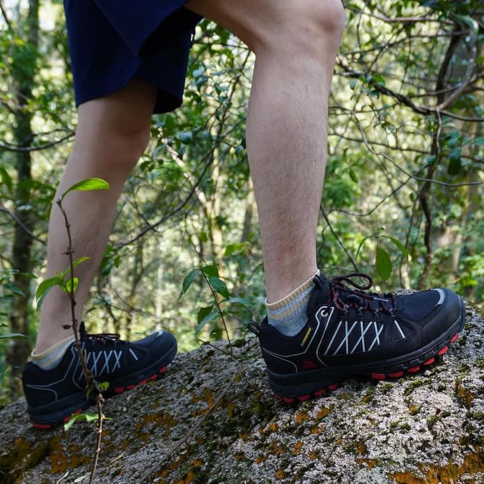 Queday Men's Waterproof Hiking Shoes Lightweight Anti Slip Outdoor Ankle Boots Breathable Hike Trekking Trails Shoe