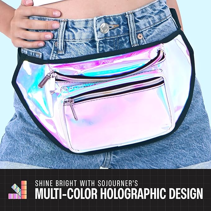 Holographic Fanny Pack Belt bag - Crossbody Waist Bag for Men or Women - Hands-Free, Waterproof Large Bumbag for Hiking, Running, and Travel (Luminous)