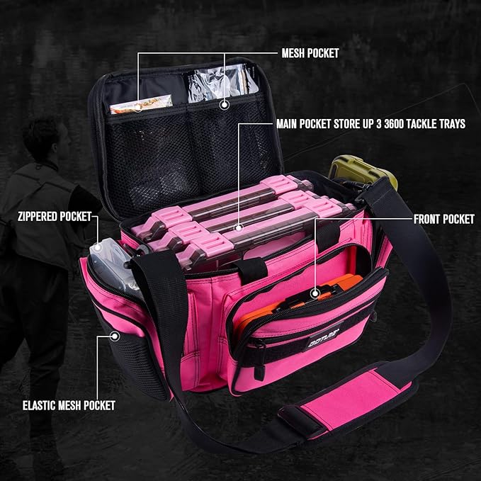 Goture Fishing Tackle Bag with 3 Tackle Boxes, Soft Side 600D Water-Resistant Cross Body Sling Fishing Bag, Small Saltwater Gear Storage Tactical Bags, Gifts for Men/Women (14.96"x9.06"x7.48")