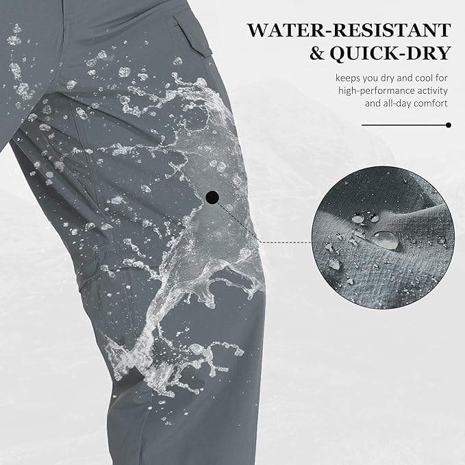 Mens Hiking Pants Convertible Lightweight Quick Dry Zip Off Waterproof Outdoor Travel Fishing Hunting Pants