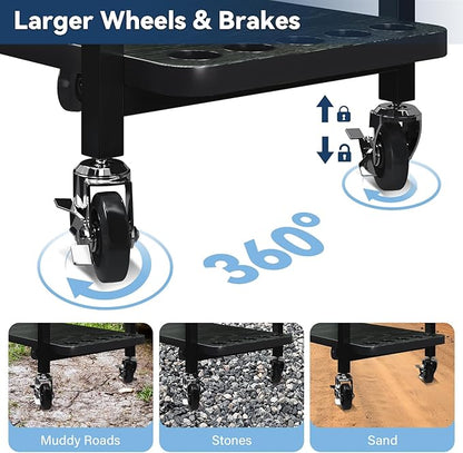 TC-HOMENY Fishing Rod Holder for Garage, Fishing Pole Rack Cart 10 Rod Fit All Fishing Rods, 3 Tier Fishing Tackle Storage Organizer Rack with Storage Bag, Fit For Living Room, Black