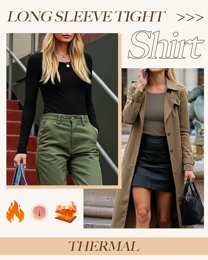 Neer 3 Pack Women's Thermal Shirts Long Sleeve Crew Neck Fleece Lined Undershirts Slim Fit Basic Tops Winter Base Layer