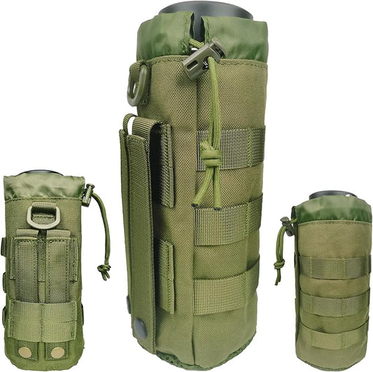 Tactical MOLLE Water Bottle Holder, Upgraded Water Bottle Pouch with Drawstring Open Top & Mesh Bottom, 16/24/25/32oz Water Bottle Carrier Bag with D-Ring Hook for Backpack