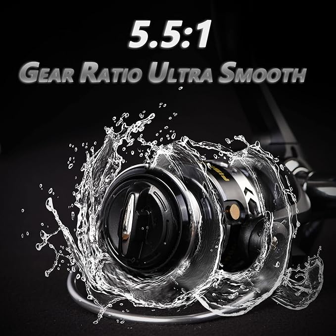 Spinning Fishing Reels, Lightweight Spinning Reel, 15.5 LBs Max Drag, 5.1:1/5.5:1 High Speed Ultra Smooth Powerful with CNC Aluminum Spool Fishing Reels Freshwater(Black/Gold)