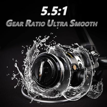 Spinning Fishing Reels, Lightweight Spinning Reel, 15.5 LBs Max Drag, 5.1:1/5.5:1 High Speed Ultra Smooth Powerful with CNC Aluminum Spool Fishing Reels Freshwater(Black/Gold)