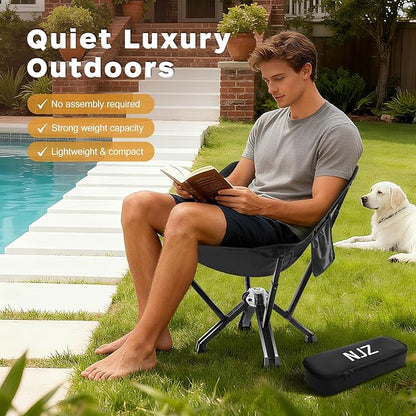 Compact Camping Chair, Portable Comfortable Camping Chair for Adults - 600 LBS Capacity Sturdy Camping Folding Chair with Quick Setup & Carry Bag Compact Camp Chair (Black)