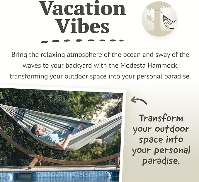 LA SIESTA Modesta Organic Cotton Hammock - Indoor/Outdoor Hammock for Bedroom, Backyard, Porch, Patio & Tree - Extra Large, 2 Person, Max 440 Lbs, Olive