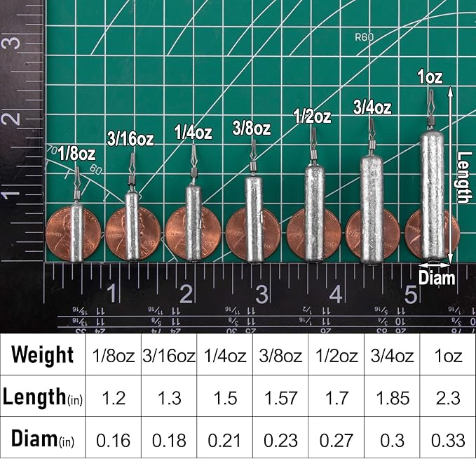 Dr.Fish 50 Pack Fishing Drop Shot Weights Lead Fishing Weights Pencil Skinny Sinkers with Barrel Swivels for Freshwater Bass Fishing