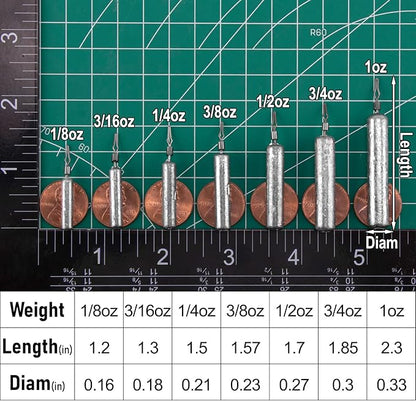 Dr.Fish 50 Pack Fishing Drop Shot Weights Lead Fishing Weights Pencil Skinny Sinkers with Barrel Swivels for Freshwater Bass Fishing